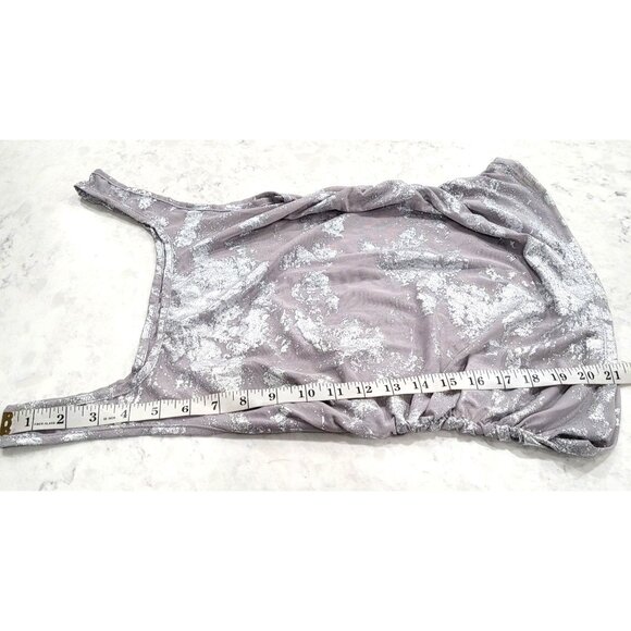 Shein Silver Metallic Splattered Ruched Sheer Mesh Tank Top Size L - Picture 8 of 8
